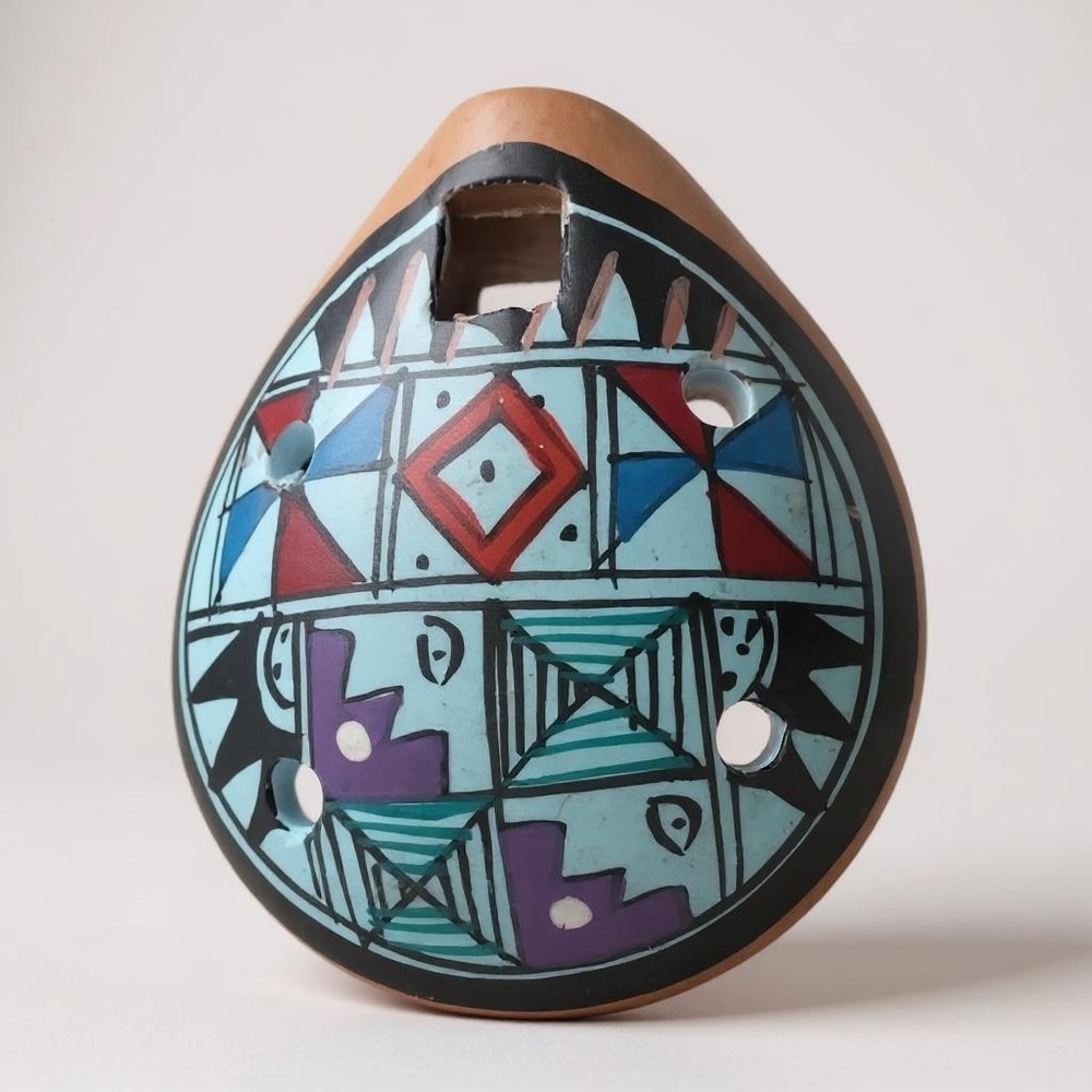 Colorful Geometric Patterned Peruvian Ocarina